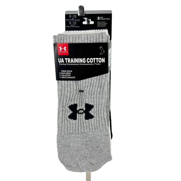 Under Armour Men’s Training Cotton Socks 3 Pairs Crew Gray White Black Large NEW - Picture 1 of 14